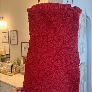 Show Me Your MuMu Red Textured Ruffled Strap Dress